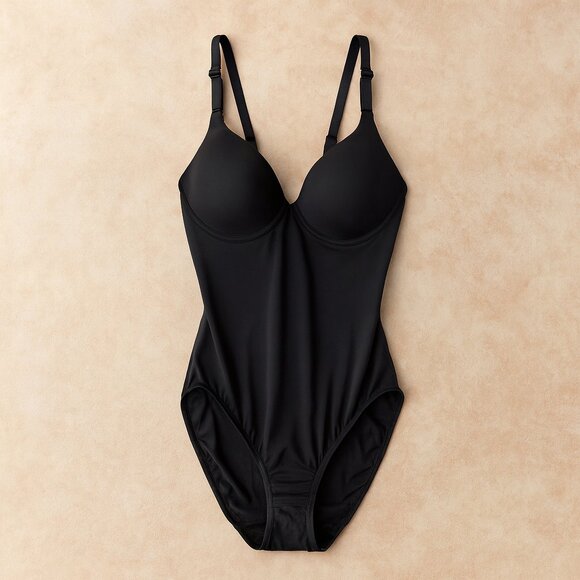 NWOT Maidenform Flexees Black Shapewear Bodysuit 36D T-Shirt Underwire Bra - Picture 1 of 11